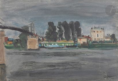 null Henri HAYDEN (1883-1970)
Le pont de Triel-sur-Seine sous ciel orageux, 1948
Huile...