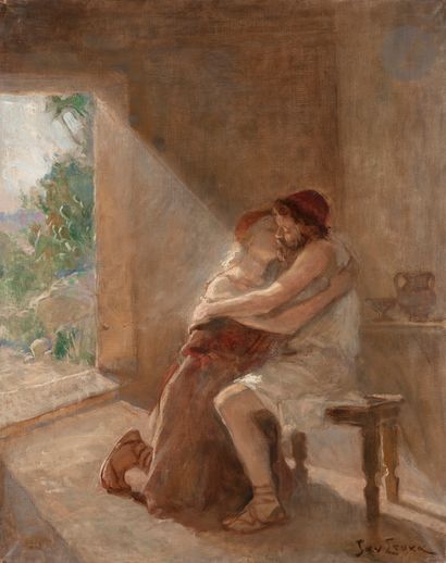 null Jan STYKA (1858-1925)
Ulysse embrasse son fils chéri [1901]
Huile sur toile.
Signée...