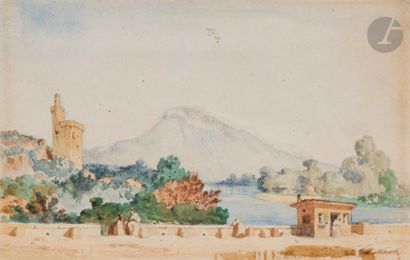 null Teofil KWIATKOWSKI (1809-1891)
View of the Philippe le Bel tower in Villeneuve-lez-Avignon
Watercolor.
Signed...
