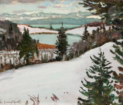 null Alfred SWIEYKOWSKI (1869-1953)
Snowy landscape (Annecy ?)
Oil on cardboard.
Signed...