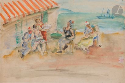 null Henri HAYDEN (1883-1970)
Guinguette at the water's edge
Watercolor.
Signed in...