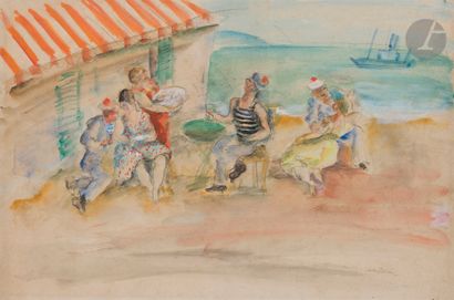 null Henri HAYDEN (1883-1970)
Guinguette au bord de l'eau
Aquarelle.
Signée au crayon...