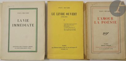 null ÉLUARD (Paul).
Ensemble de 3 ouvrages de Paul Éluard dédicacés au relieur et...