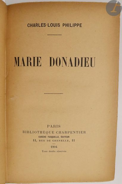 null PHILIPPE (Charles-Louis).
Marie Donadieu.
Paris : Bibliothèque Charpentier,...