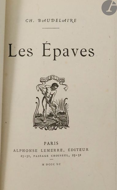 null BAUDELAIRE (Charles).
Les Epaves.
Paris : Alphonse Lemerre, 1890. - In-12, paperback.
First...