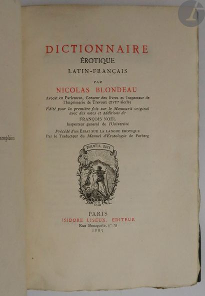 null BLONDEAU (Nicolas).
Dictionnaire érotique latin-français. Édité pour la première...