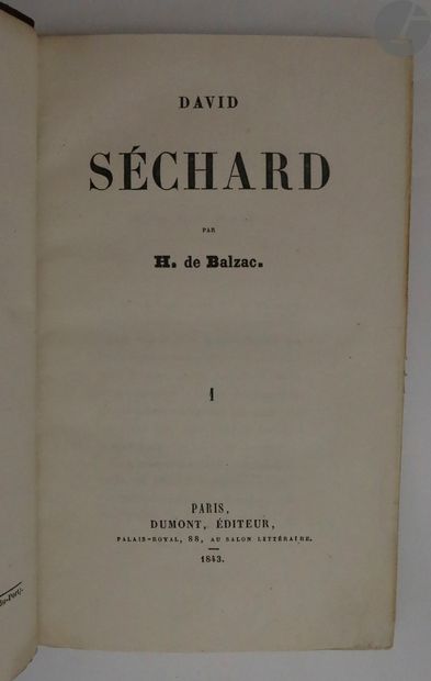 null BALZAC (Honoré de).
David Séchard.
Paris : Dumont, 1843. — 2 volumes in-8, demi-veau...