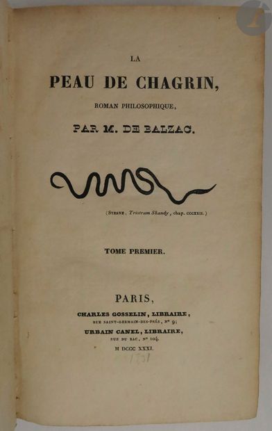 null BALZAC (Honoré de).
La Peau de chagrin, philosophical novel.
Paris : Charles...