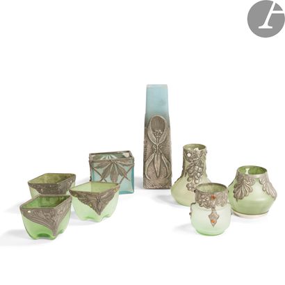 null ART NOUVEAU WORK - GEORGES TERZIAN COLLECTIONSet of
8 green and blue treated...