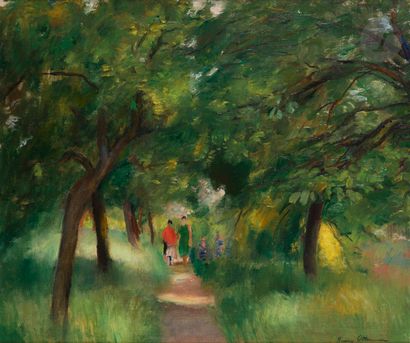 null Henri OTTMANN (1877-1927)
Dames sur le chemin dans un sous-bois, 1928
Huile...