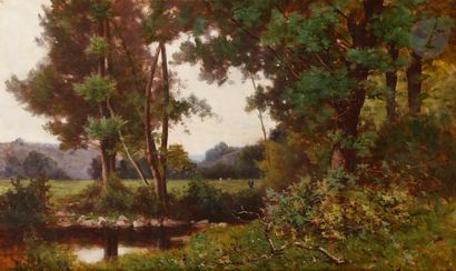  Jacques Louis ODIER (1853-1930) Bord de rivière, 1884 Huile sur toile. Signée et...