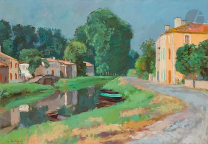 null *Georges André KLEIN (1901-1992)
Maisons au bord d’un canal verdoyant
Huile...