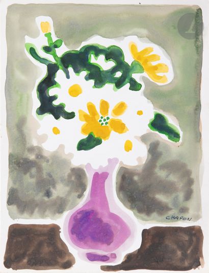 null Guy CHARON (né en 1927)
Vases de fleurs - La Seine à Paris - Le Moulin - Fleurs...