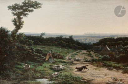  Alexandre SÉGÉ (1818-1885) L’Éleveuse d’oies Huile sur toile. Signée en bas à gauche....