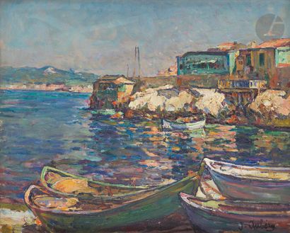 Jean AUBERY (1880-?) Petit port méditerranéen...