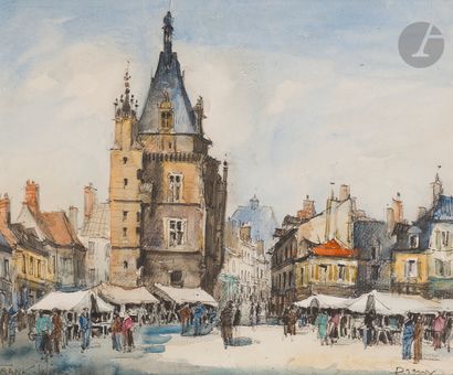 null FRANK-WILL (1900-1951)
Marché à Dreux
Aquarelle et crayon noir.
Signée en bas...