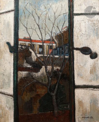 null Roger CRUSAT (1917-1994)
Fenêtre ouverte, 1956
Huile sur toile.
Signée et datée...