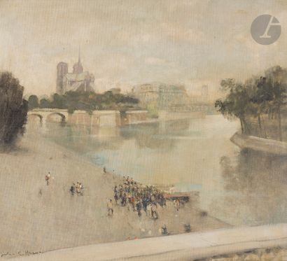 null Jules-René HERVÉ (1887-1981
)Paris, Notre-Dame, animated Quai de SeineOil
on...