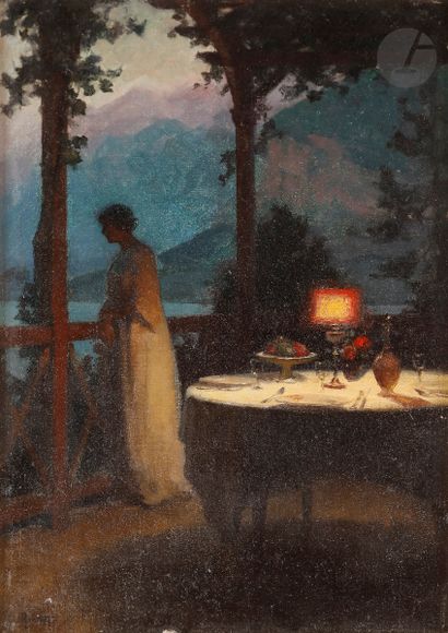 null Marcel RIEDER (1862-1942
)Dinner by the LakeOil
on canvas.
Signed lower left.
27...