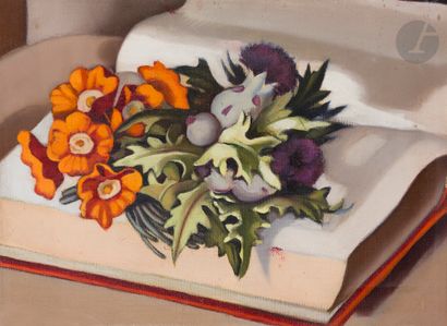 null Tamara de LEMPICKA (1898-1980
)Bouquet of thistles with an open book, circa...