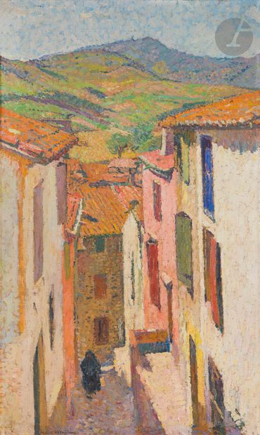  Henri MARTIN (1860-1943) Rue de Collioure Huile sur toile. Signée en bas vers la...