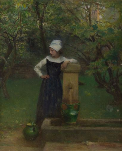 null Pascal DAGNAN-BOUVERET (1852-1929)
Jeune fille à la fontaine
Huile sur toile.
Signée...