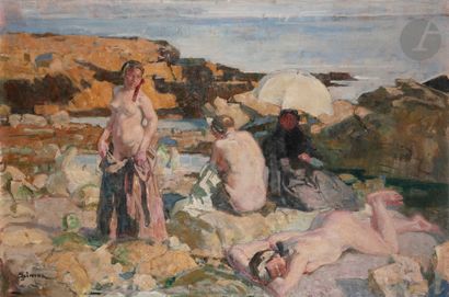 Lucien SIMON (1861-1945 )The Bathers at Saint-Guénolé,...