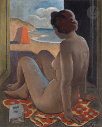  Jean METZINGER (1883-1956)
Nu devant la mer
Huile sur toile.
Signée en bas à droite.
61... Gazette Drouot