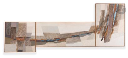 null James GUITET (1925-2010
)Composition, circa 1957-58Oil
on panel - Triptych.
Poem...