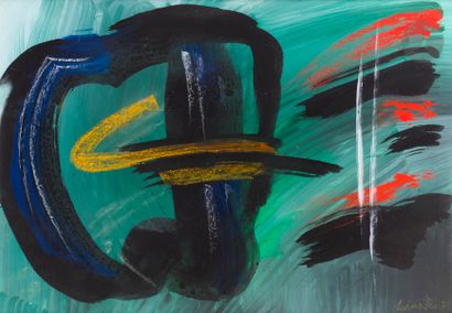  Gérard SCHNEIDER (1896-1986) Composition, 1979 Acrylique et pastel. Signée et datée...