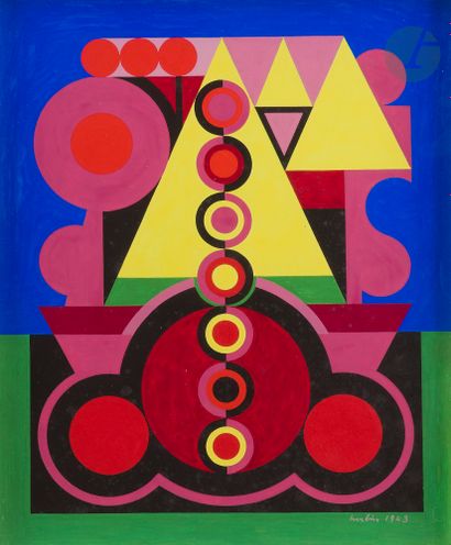  Auguste HERBIN (1882-1960 )Adam et Eve, 1943Gouache . Signed and dated lower right....