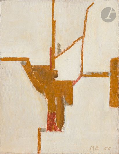  Martin BARRÉ (1924-1993) Composition, 1956 Huile sur toile. Monogrammée et datée...