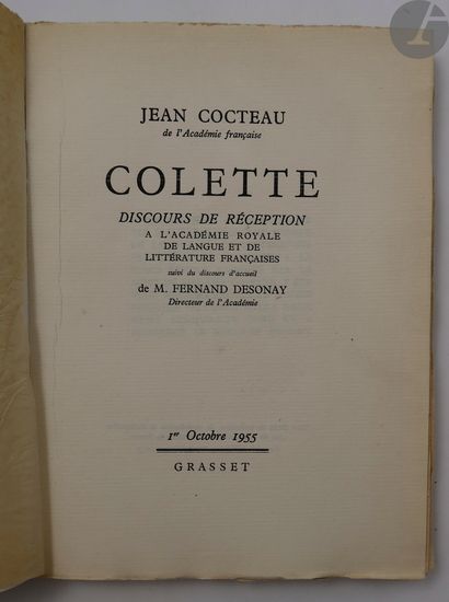 *COCTEAU (Jean). Colette. Discours de réception...