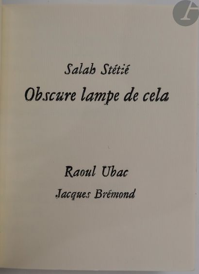 STÉTIÉ (Salah) - UBAC (Raoul). Obscure lampe...