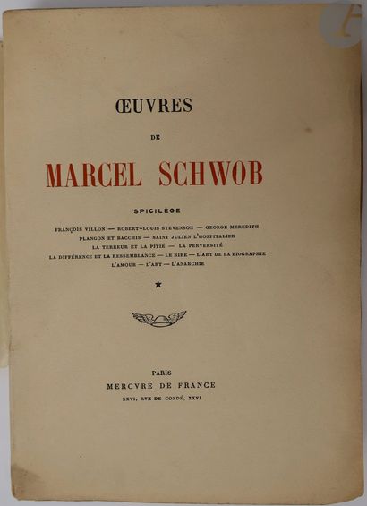 null SCHWOB (Marcel).
Œuvres.
Paris : Mercure de France, 1921. - 2 volumes in-8,...