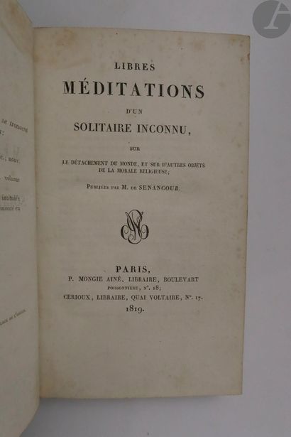 *SENANCOUR (Étienne de). Libres méditations...
