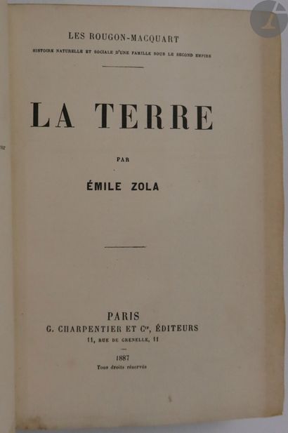 null ZOLA (Émile).
La Terre.
Paris : G. Charpentier et Cie, 1887. — In-18, demi-maroquin...