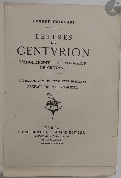 null *PSICHARI (Ernest).
Letters of the Centurion. The Adolescent. The Traveler....