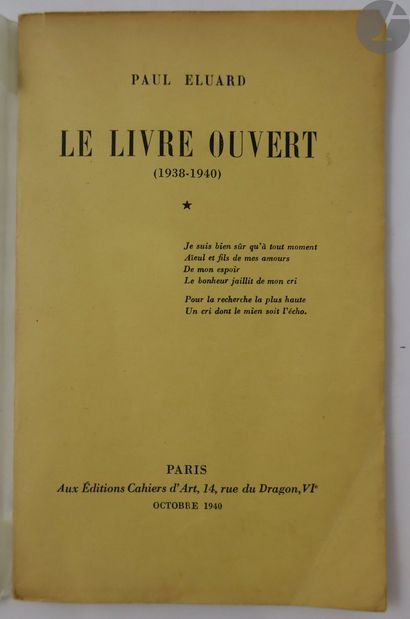 null ÉLUARD (Paul).
Le Livre ouvert (1938-1940)* - (1939-1941)**.
Paris : Cahiers...
