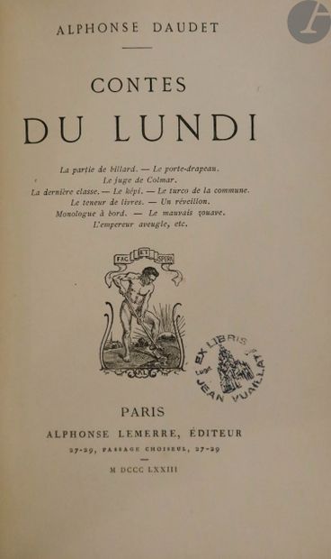 null DAUDET (Alphonse).
Contes du lundi.
Paris : Alphonse Lemerre, 1873. - In-16,...