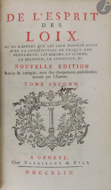  MONTESQUIEU (Charles-Louis de Secondat, baron de La Brède et de). De l'esprit des...