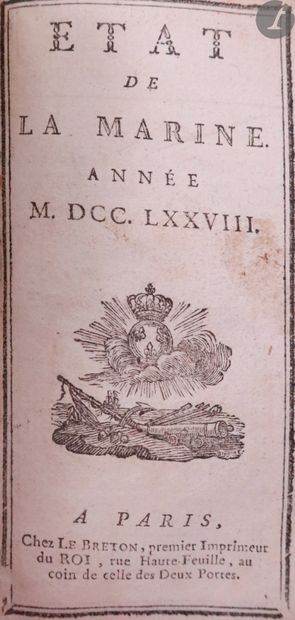 null [ALMANACH].
State of the Navy. Year M. DCC. LXXVIII.
Paris: Le Breton, [1778]....