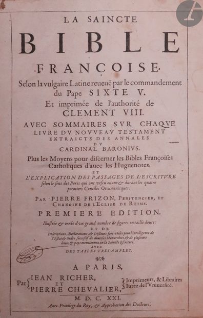 null [BIBLE] - FRIZON (Pierre).
La Saincte bible françoise, Selon la vulgaire Latine...