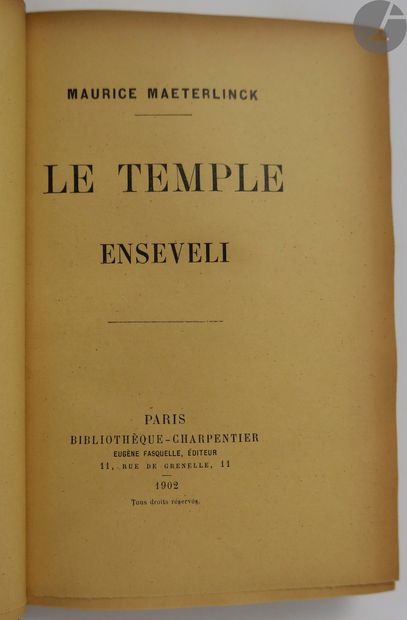 null *MAETERLINCK (Maurice).
Le Temple enseveli.
Paris : Bibliothèque-Charpentier,...