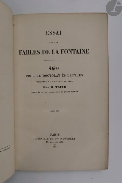 null *TAINE (Hippolyte).
Essai sur les fables de La Fontaine. Thèse pour le doctorat...