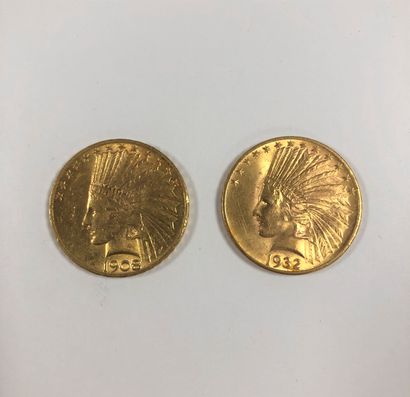2 pièces de 10 Dollars en or. Type Indian...
