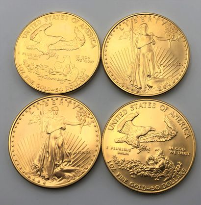  4 pièces de 50 Dollars en or (22K), dans...
