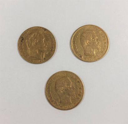 null 3 pièces de 10 Francs en or. 
- 2 pièces de 10 Francs en or. Type Napoléon III...