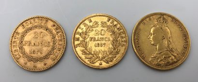 Lot de 3 pièces en or: 1 pièce de 20 Francs...