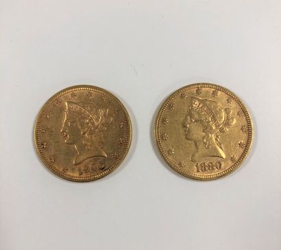 2 pièces de 10 Dollars en or. Type Liberty....